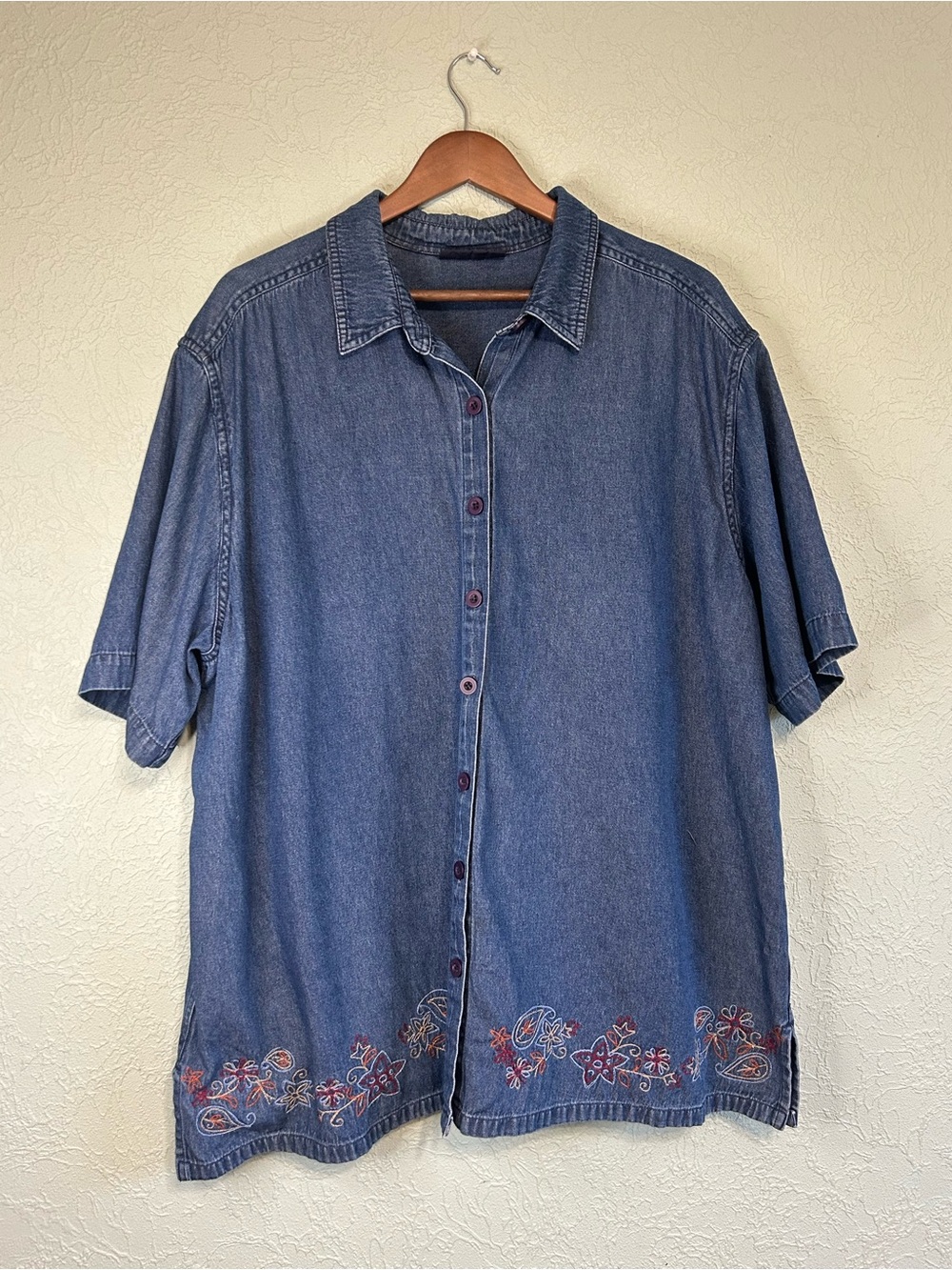 Vintage 90s Penningtons XL Embroidered Denim Shirt Cotton | Butter Mom